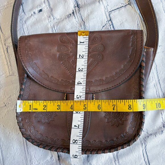 Patricia Nash Embossed Leather Cross Body Bag Tooled Forli Flap Vintage Brown - Picture 11 of 15